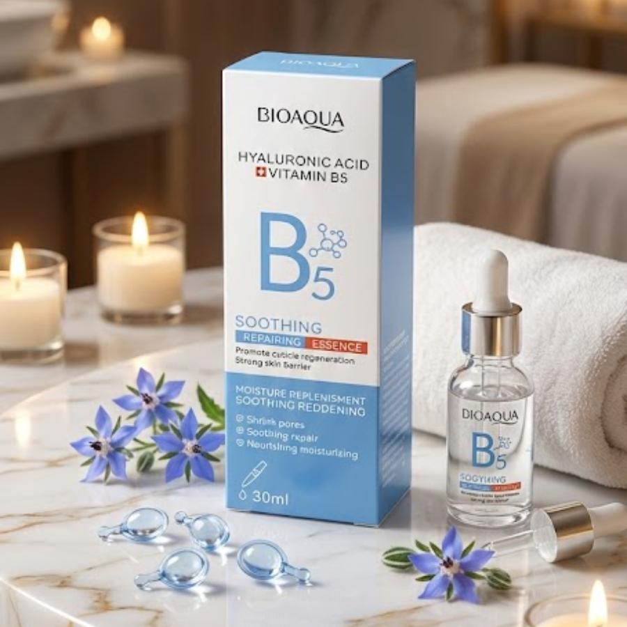 BIOAQUA Hyaluronic Acid + Vitamina B5 – Esencia Reparadora Calmante 30ml